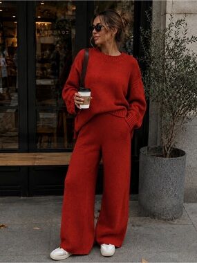 Women’s Wide Leg sweater 2pc Set in Brick Red